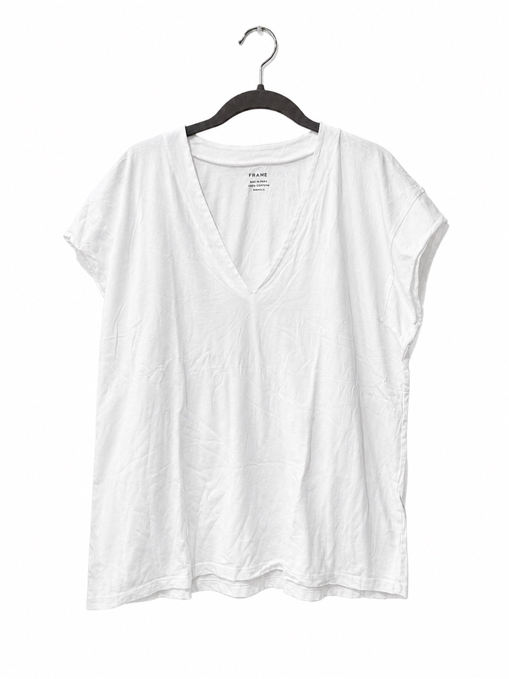 FRAME Denim White V-Neck Cotton Tee – Women’s XL Effortless luxury everyday